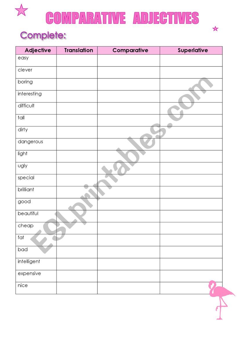 Comparative adjectives worksheet