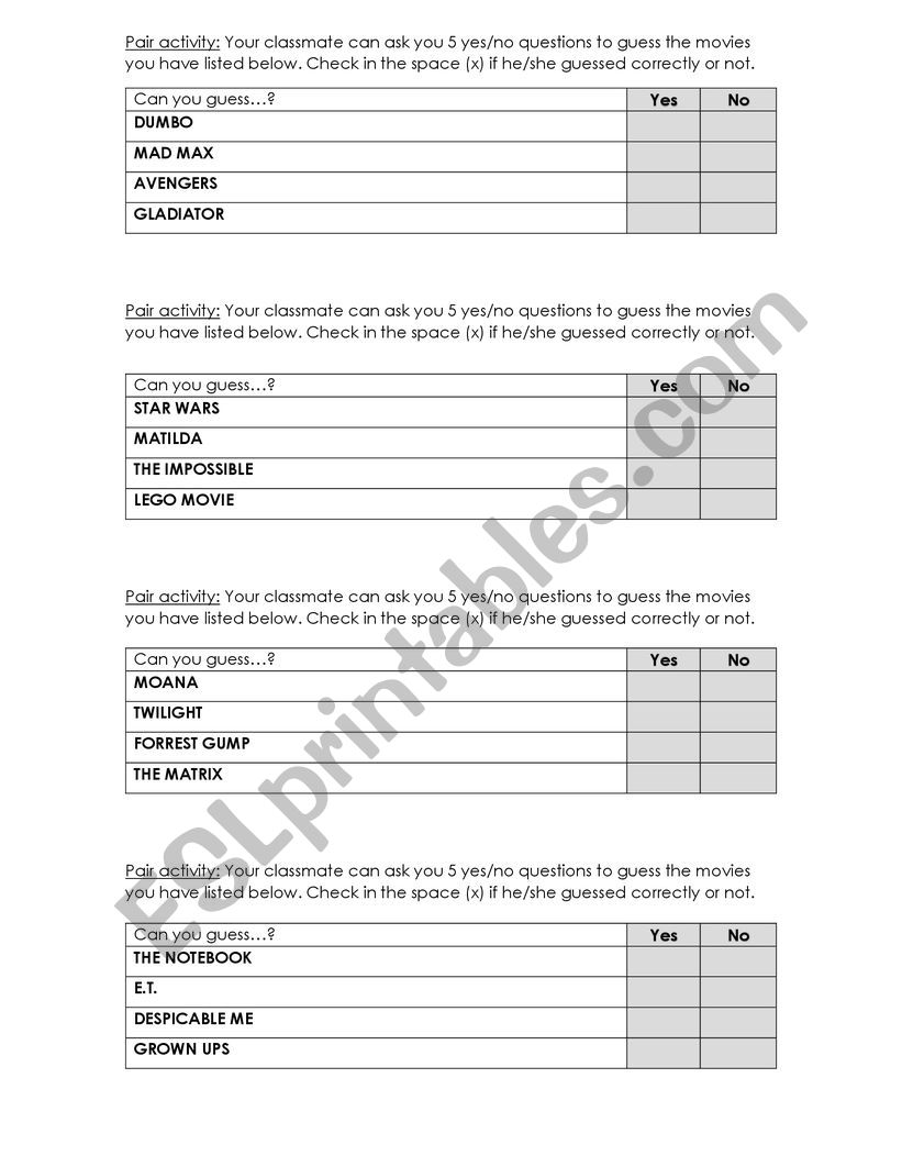 Guess the movie oral practice worksheet