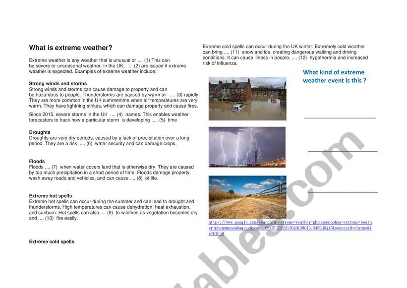 Extreme Weather - worksheet worksheet