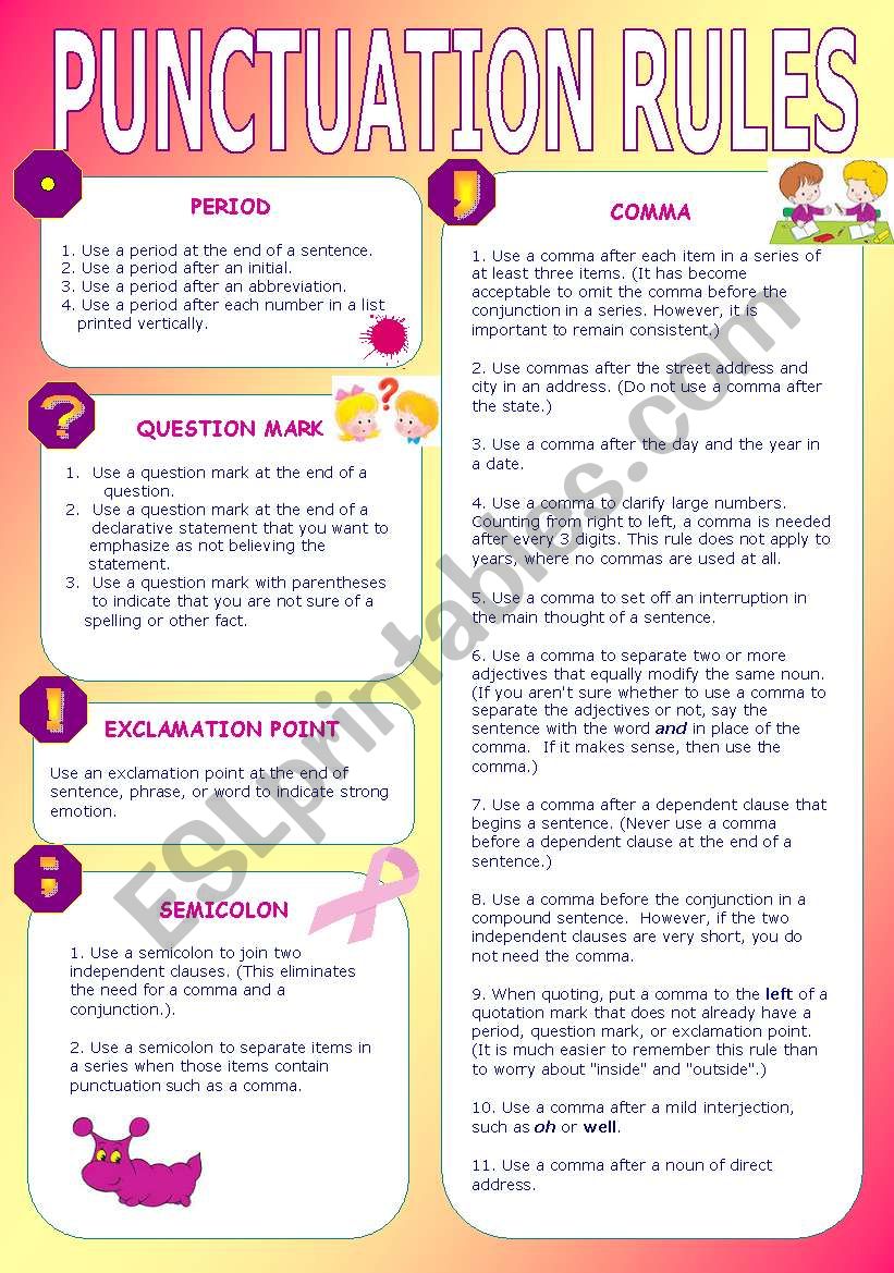 Punctuation Rules Esl Worksheet By Anatoren