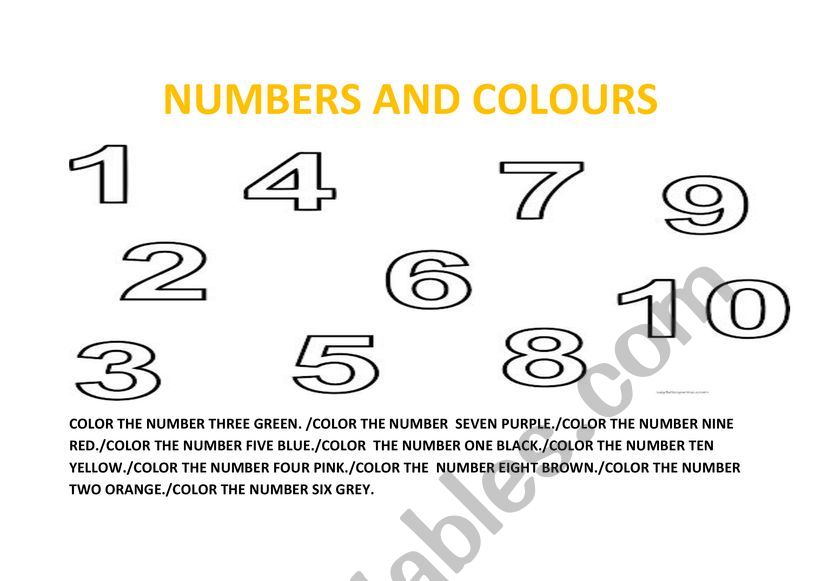 COLOURS AND NUMBERS worksheet