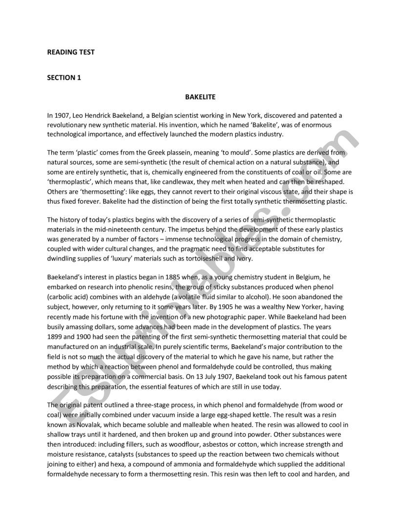 IELTS READING TEST worksheet