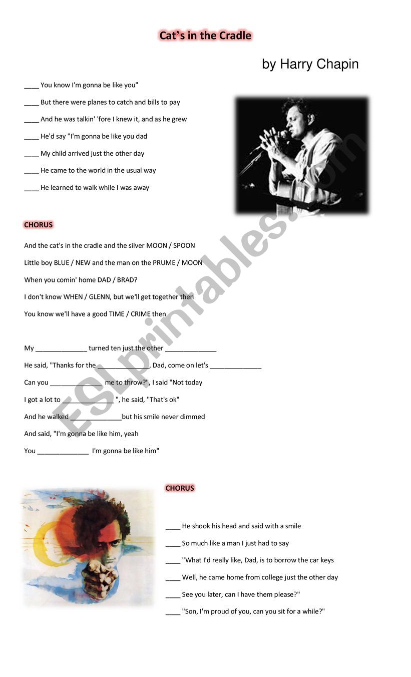 Cat�s in the Cradle  worksheet