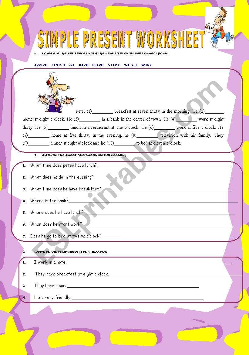 PRESENT SIMPLE  WORKSHEET worksheet