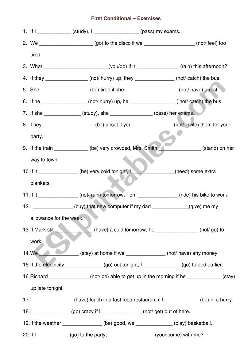 First conditional exercise worksheet