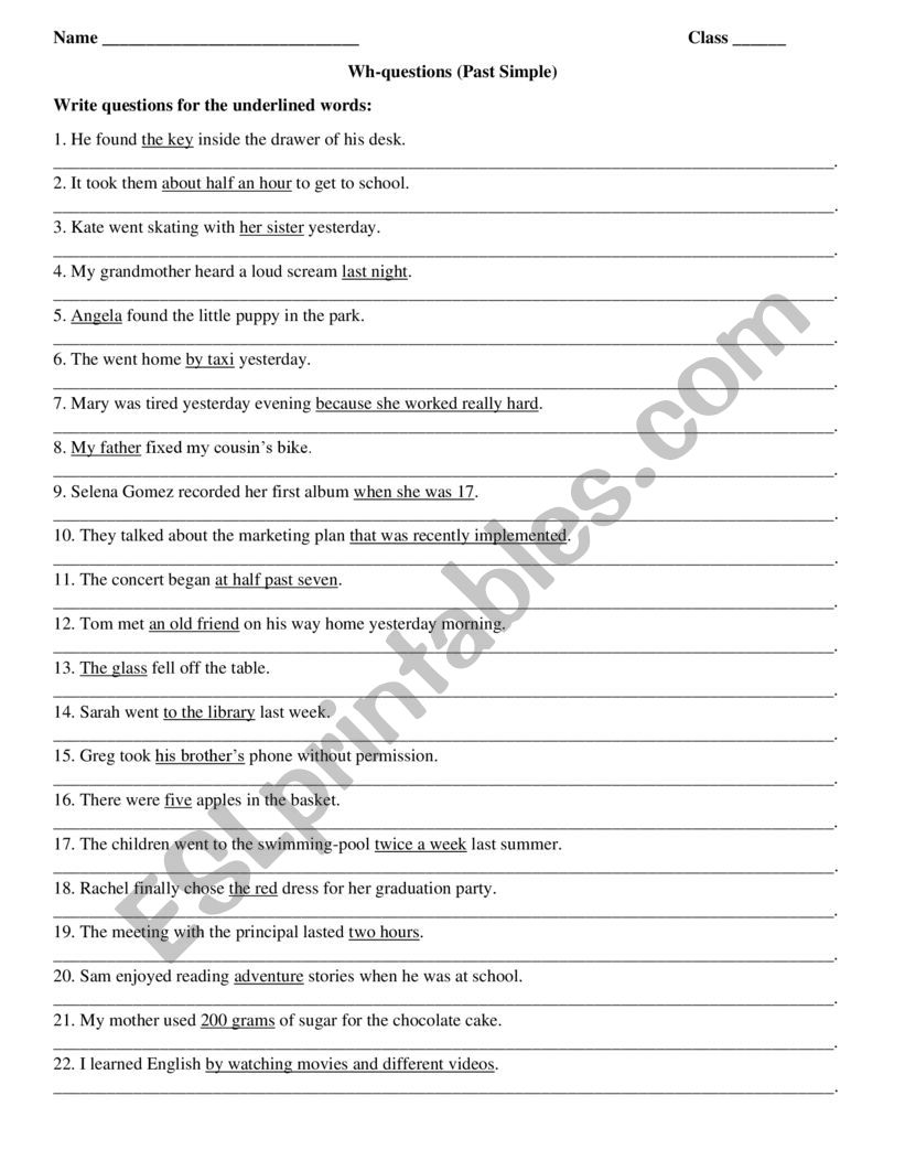 Wh-questions worksheet