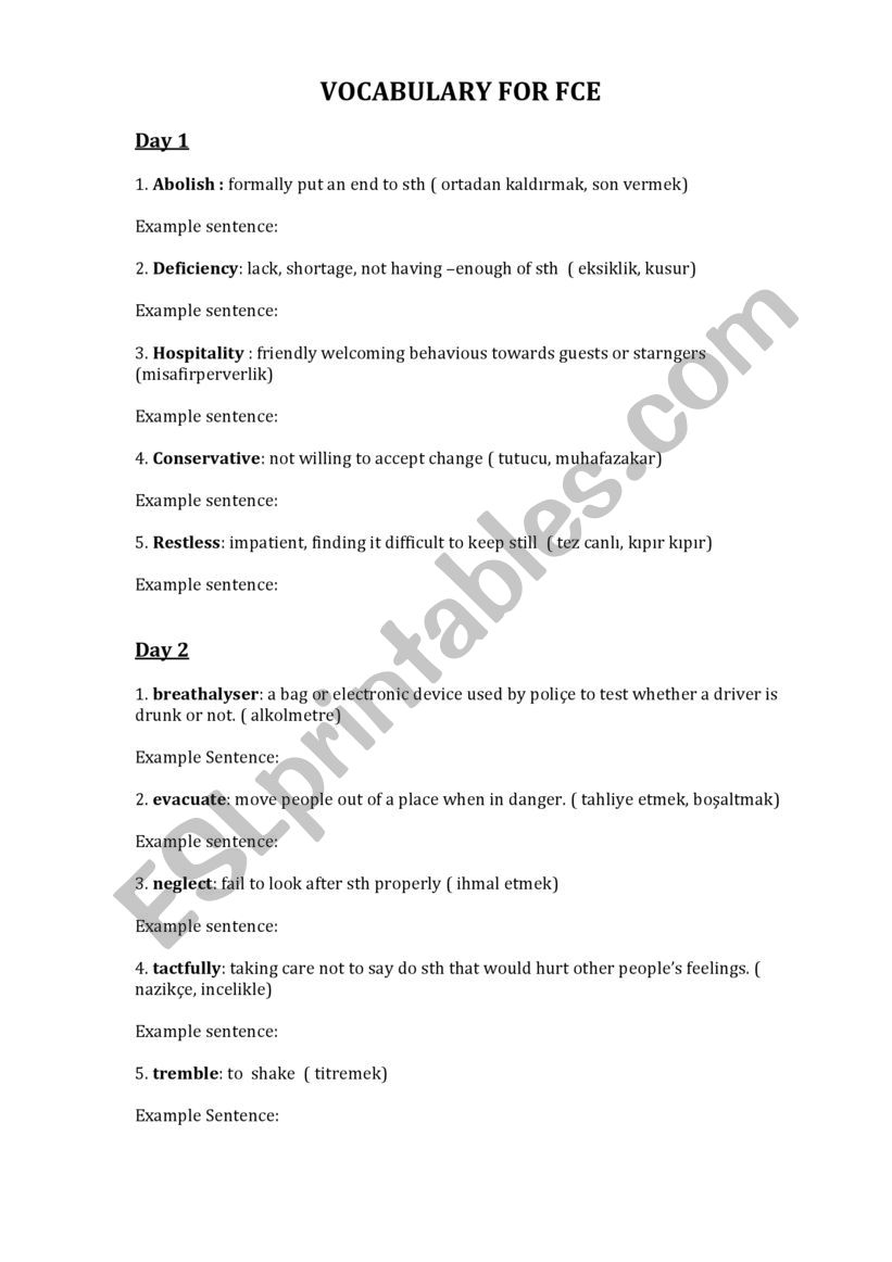 VOCABULARY FOR FCE worksheet