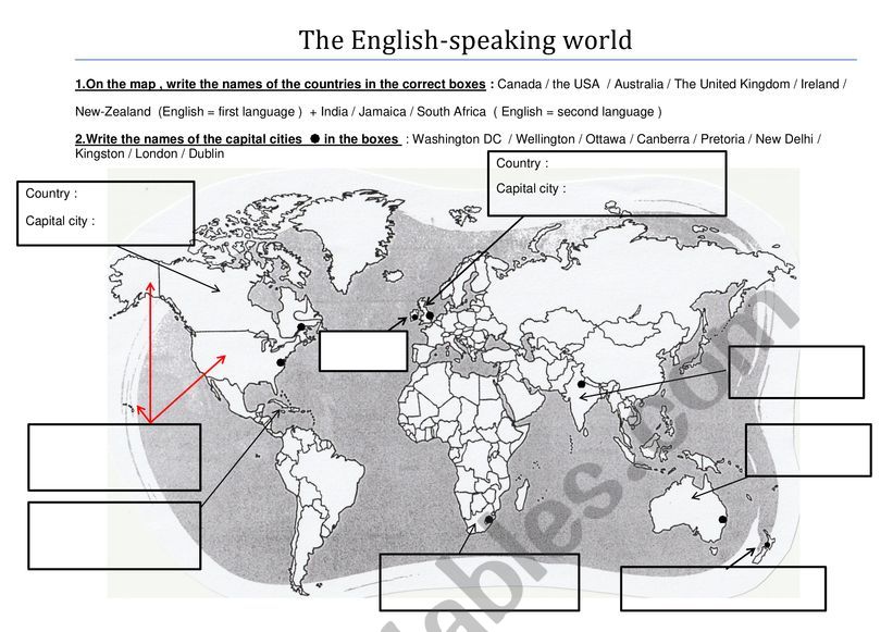 English-speaking countries worksheet