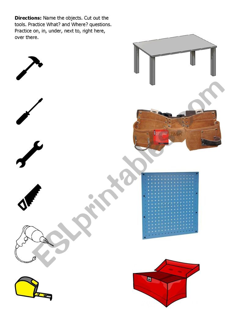 tools -- speaking activity; prepositions of location