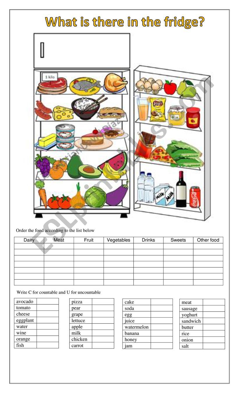 what�s in the fridge? worksheet