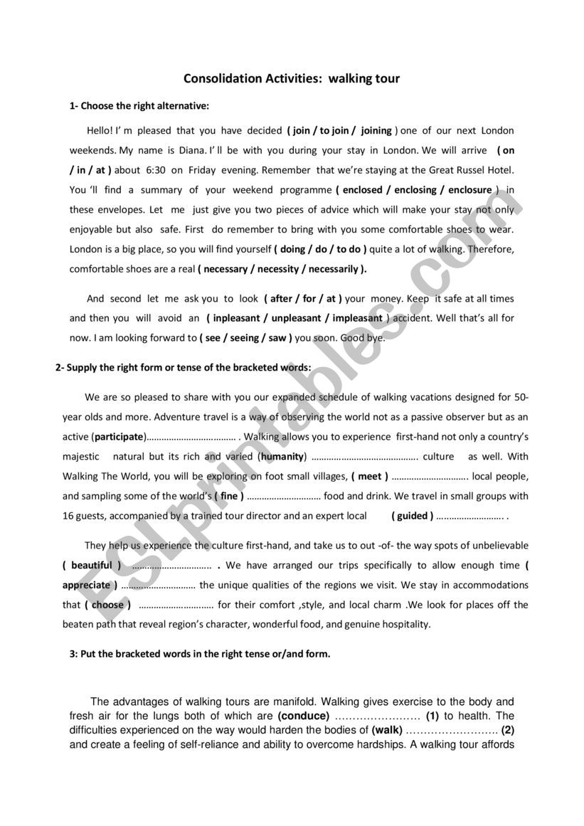 lesson 5: walking tour  worksheet