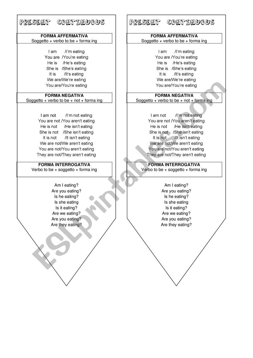 Present continuous bookmark worksheet