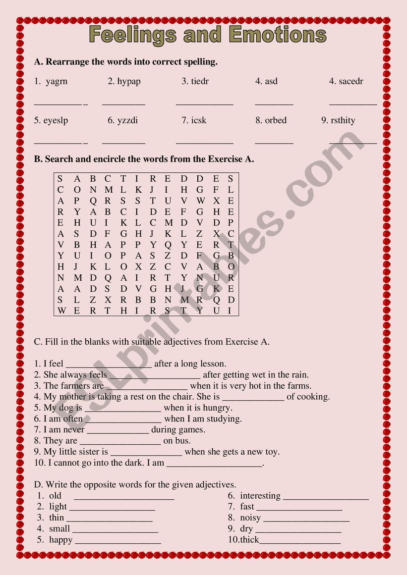 Feelings and emotions worksheet