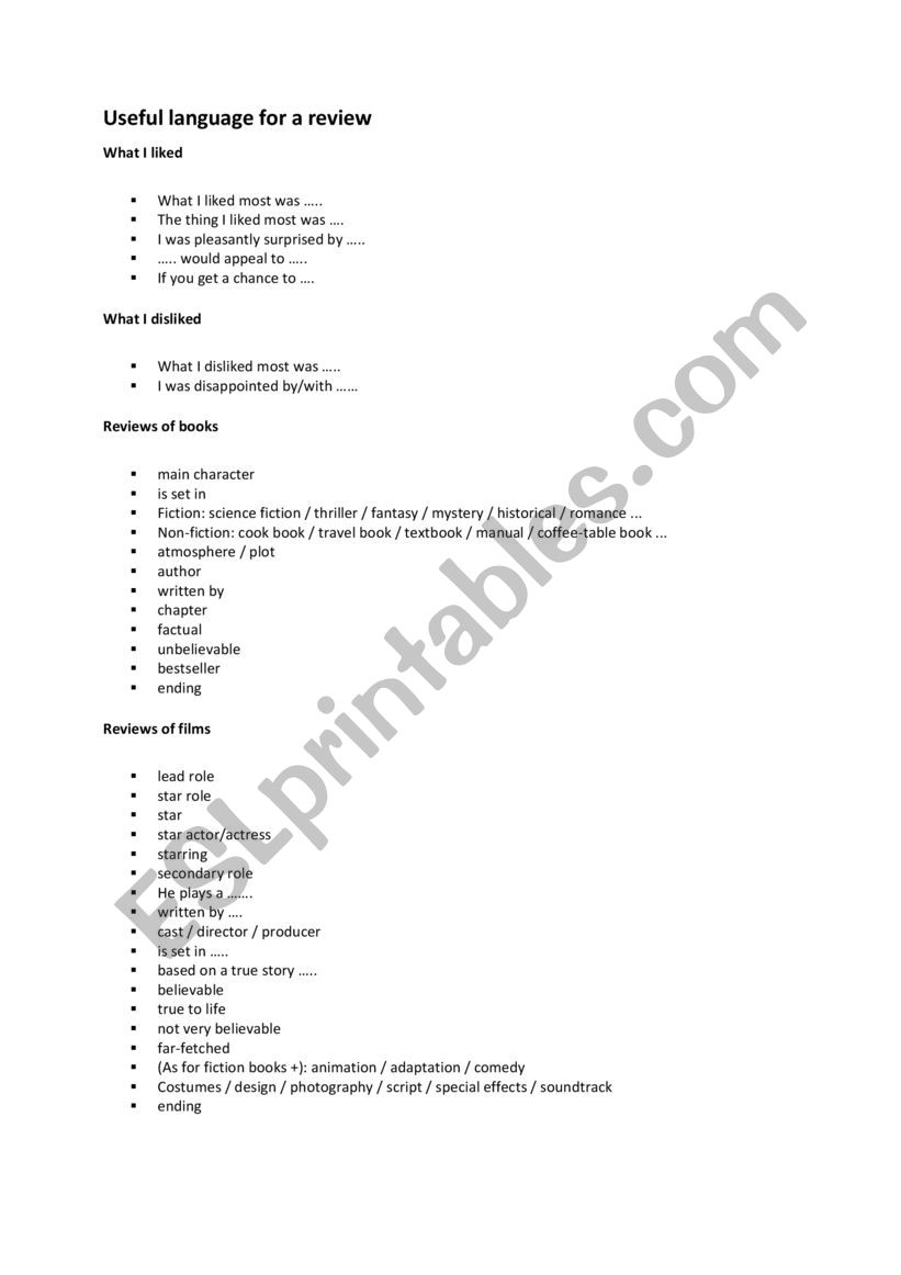 useful vocabulary for review writing