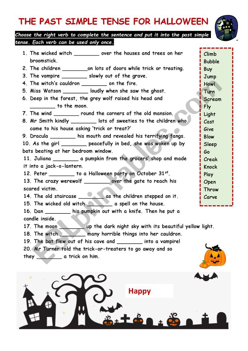 Gap fill for halloween worksheet