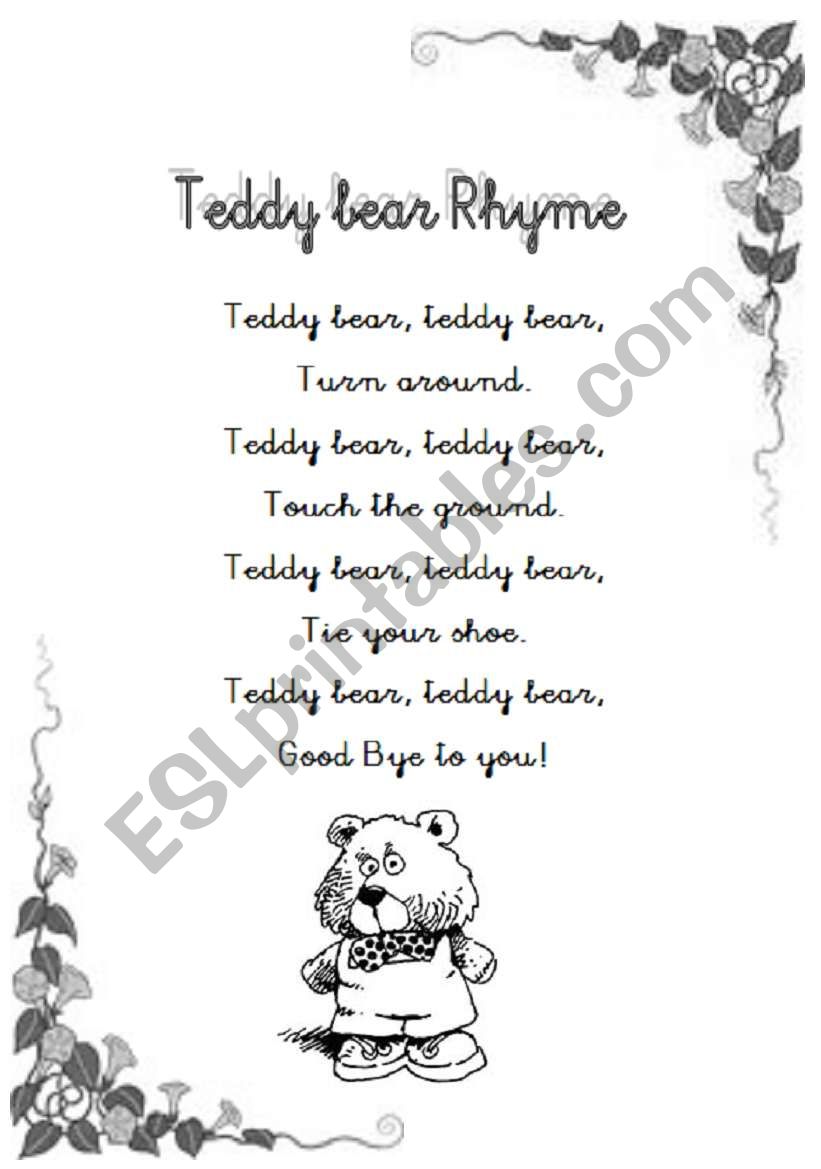 Teddy bear rhyme worksheet