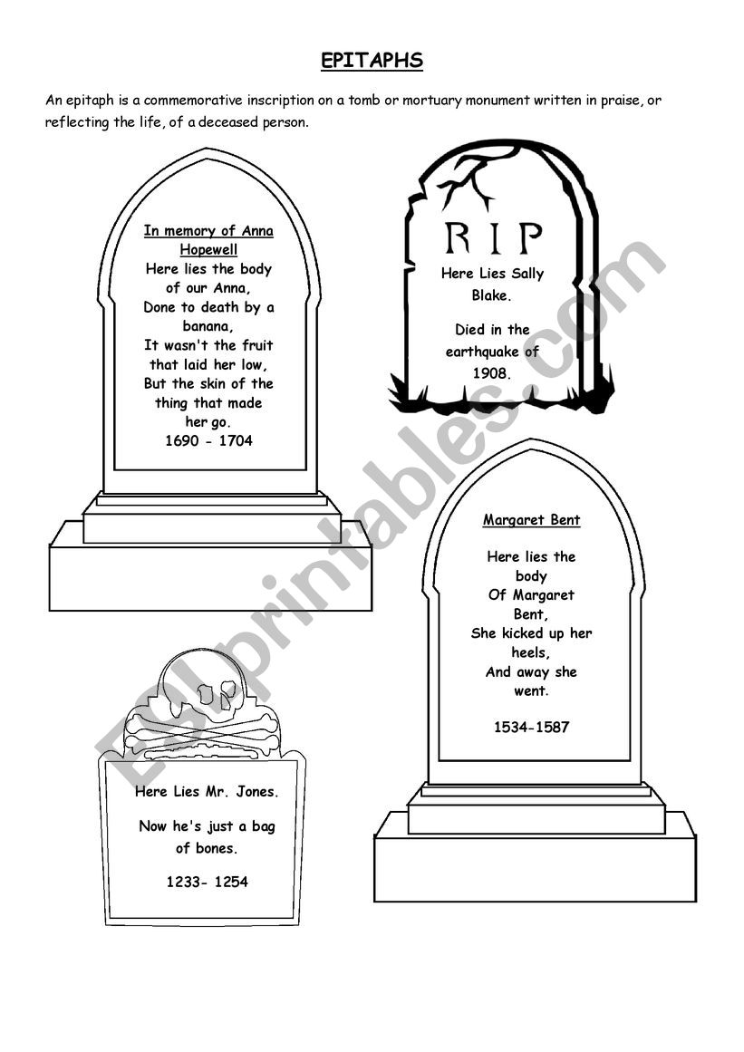 Epitaph worksheet