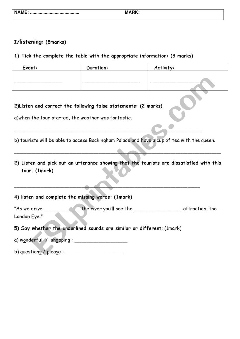 mid term test worksheet