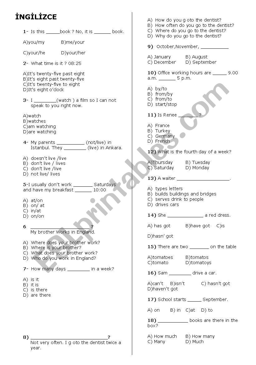 sbs 6th class multiple choice worksheet