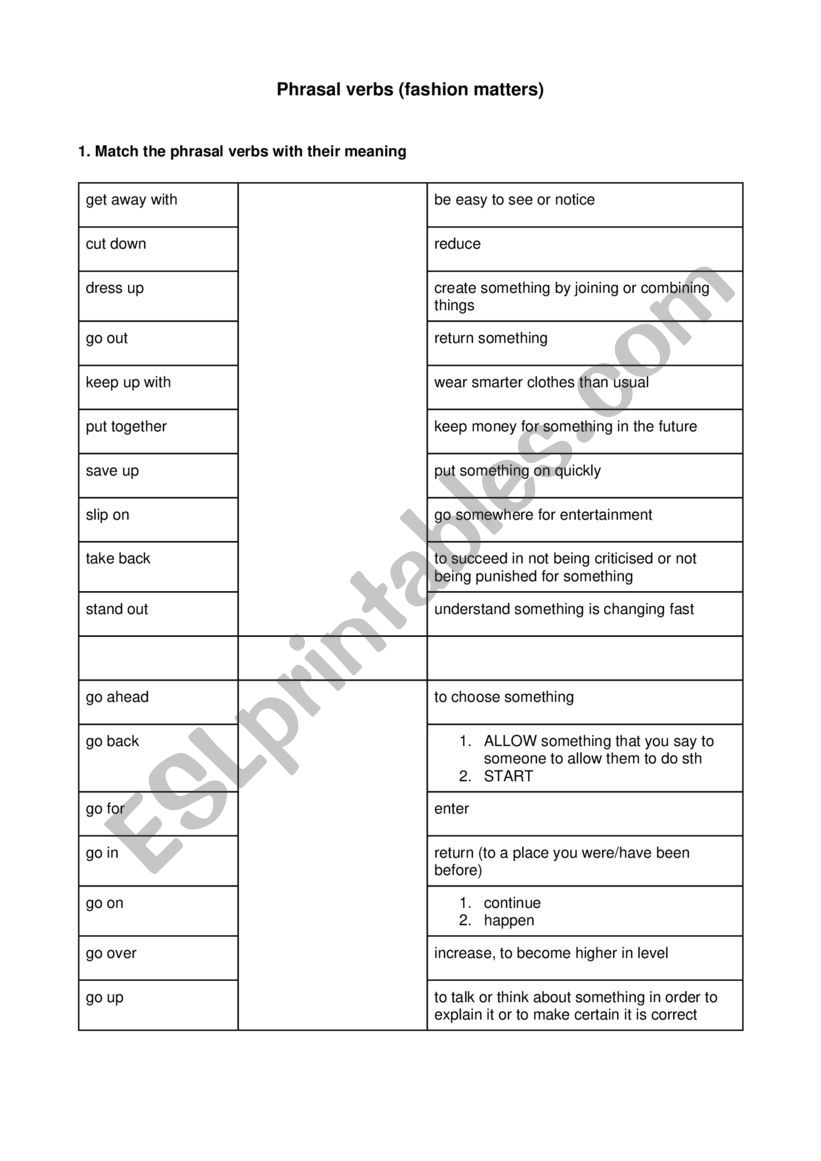 Phrasal verbs worksheet