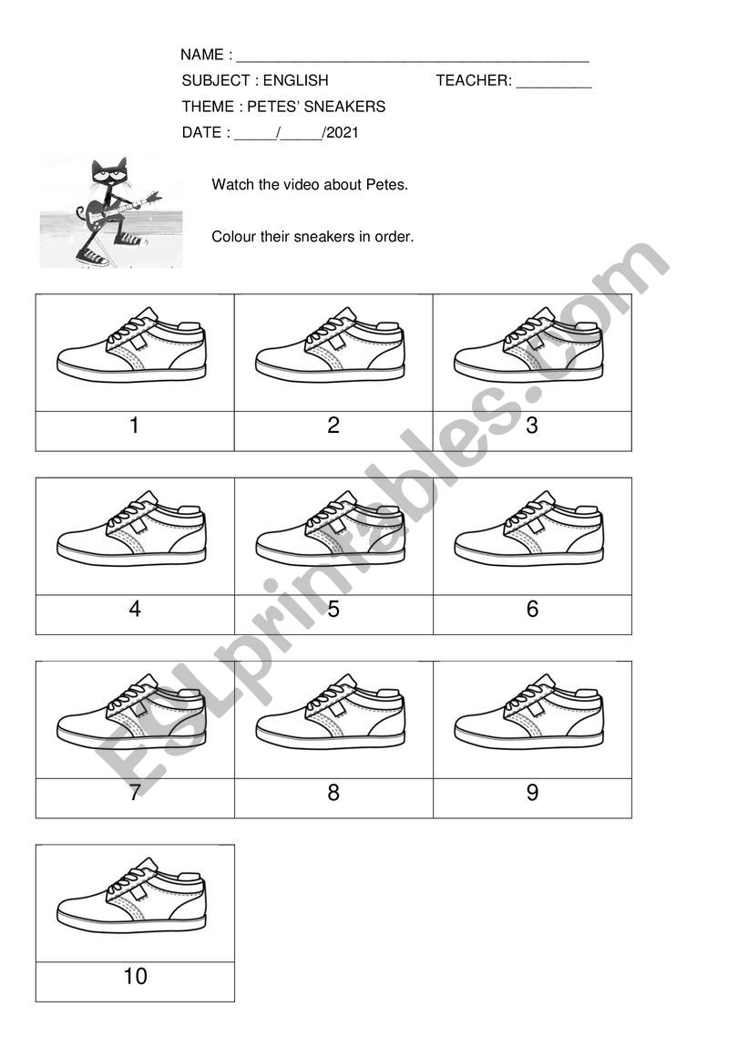 Pete the cat and his sneakers worksheet