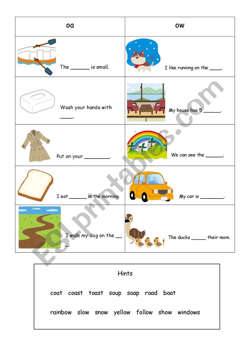 phonics(oa,ow) worksheet