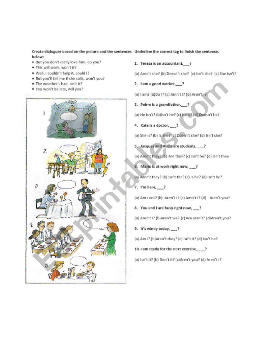 Tag questions exercises worksheet