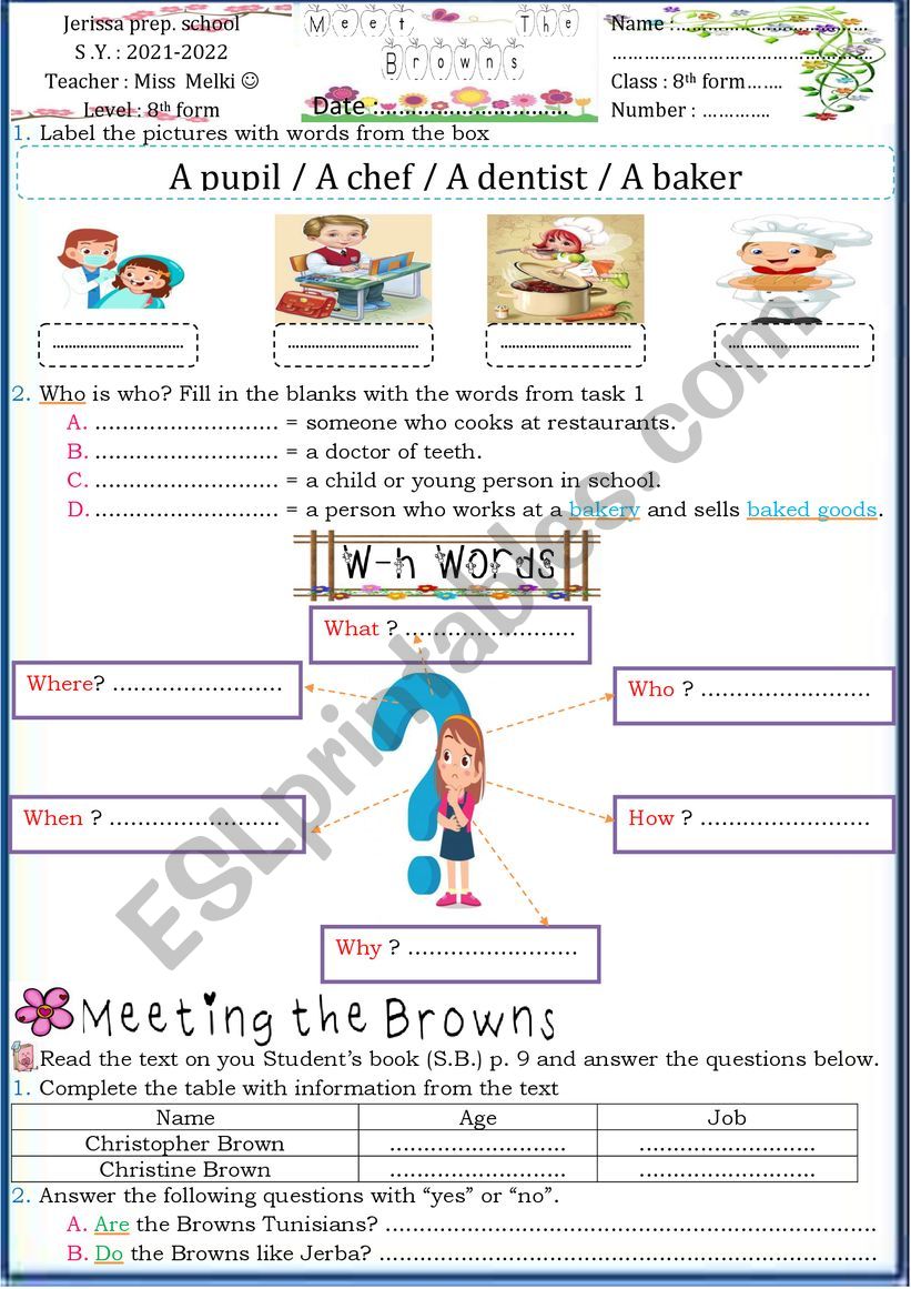 Meet the Browns worksheet