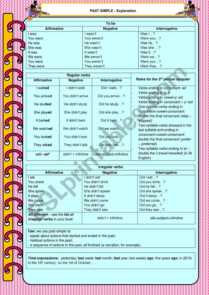 Past Simple - Explanation worksheet