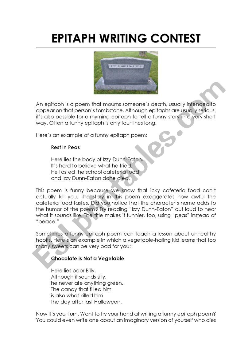 Epitaph contest worksheet