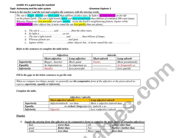 comparatives worksheet