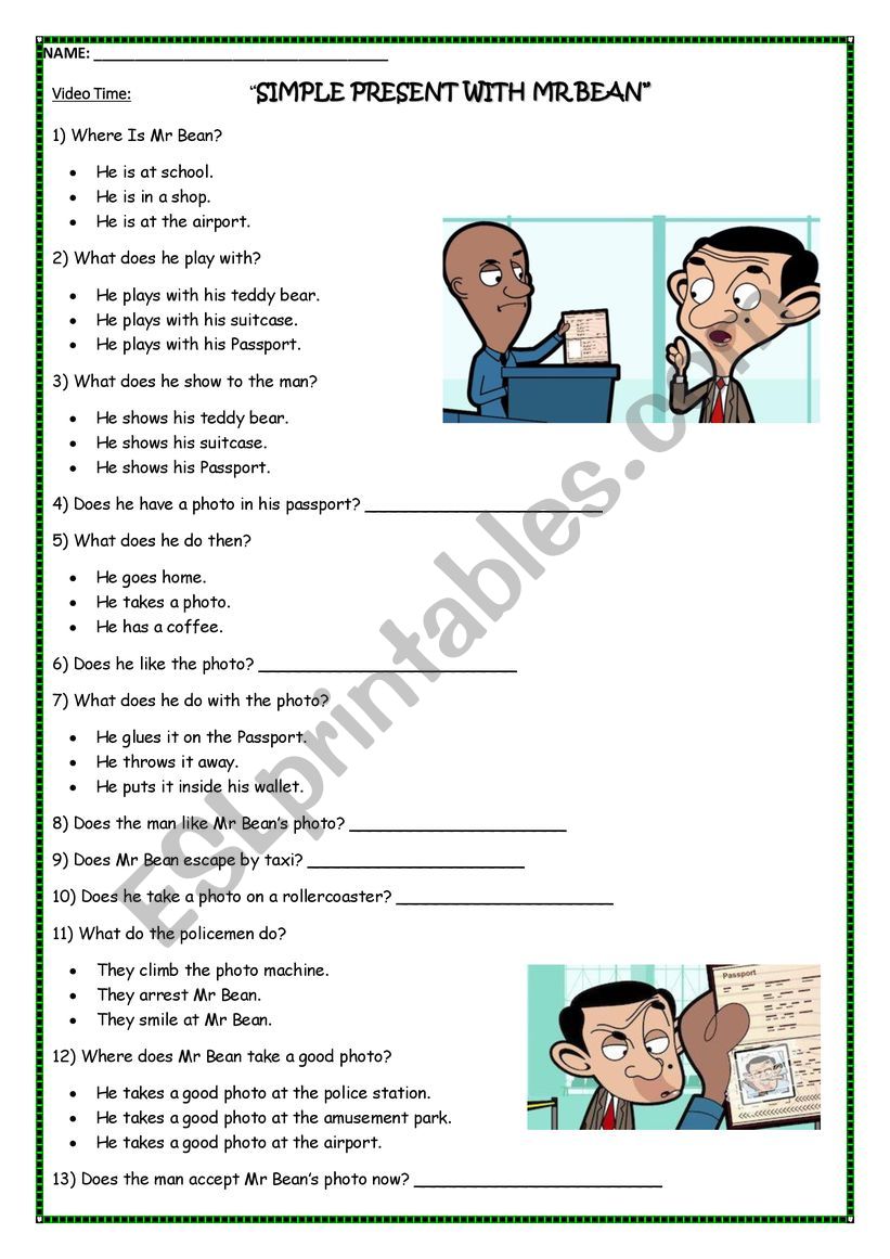 Present Simple with MR BEAN worksheet