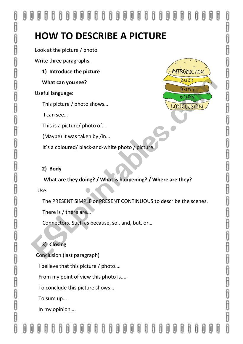 How to describe a picture worksheet