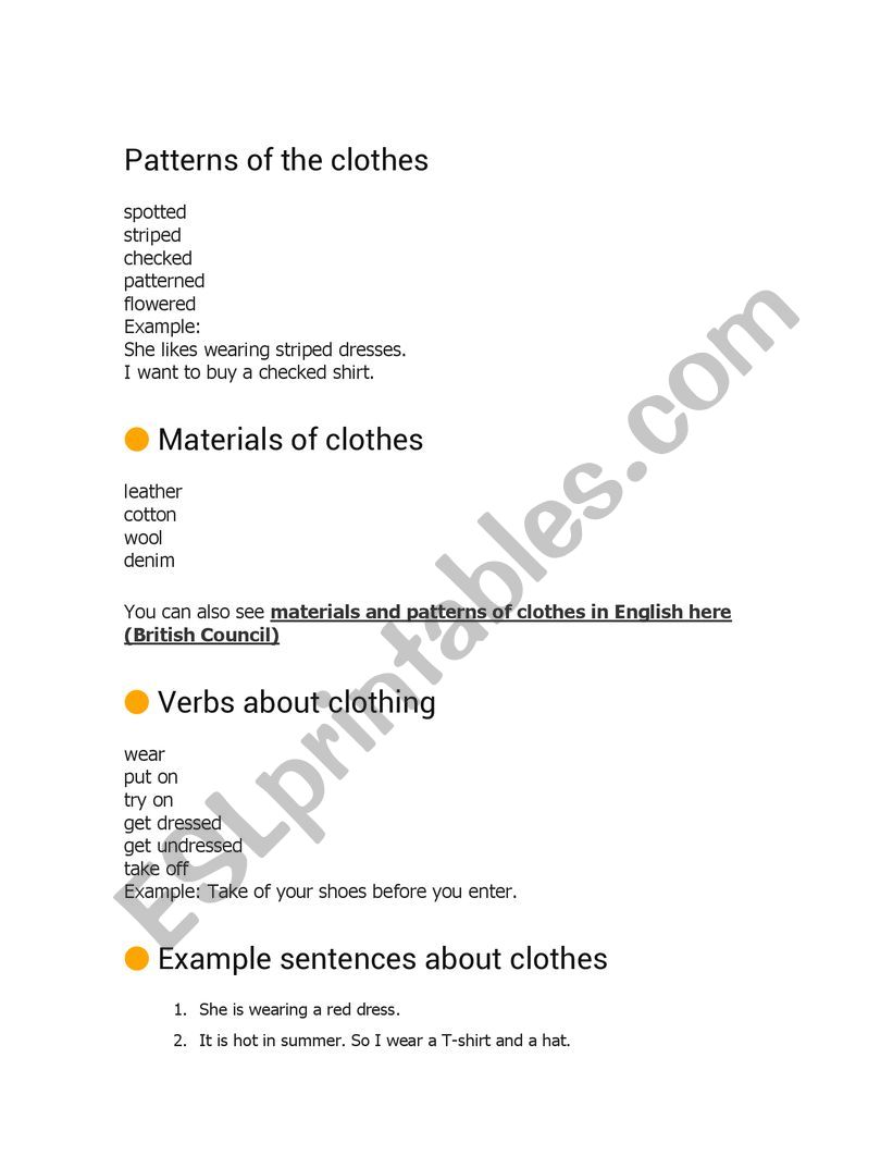 Clothes worksheet