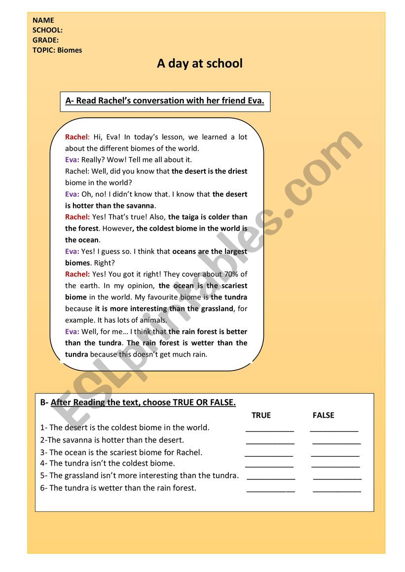 BIOMES worksheet