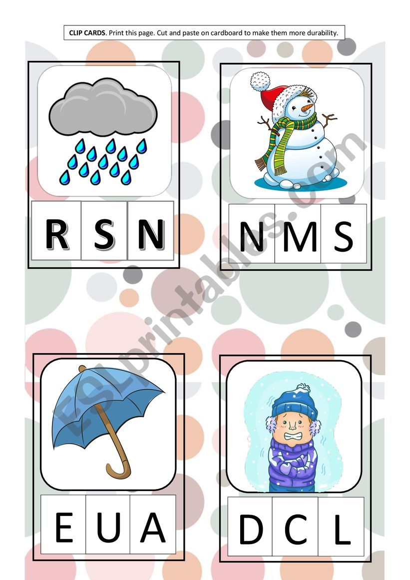 CLIP CARDS - WINTER worksheet