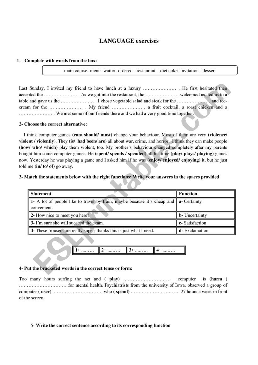 Grammar exercices worksheet