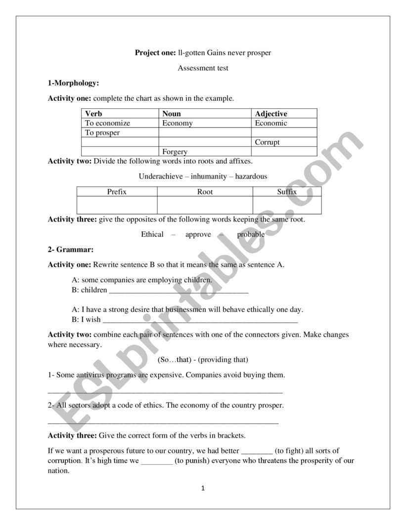 unit assessment worksheet
