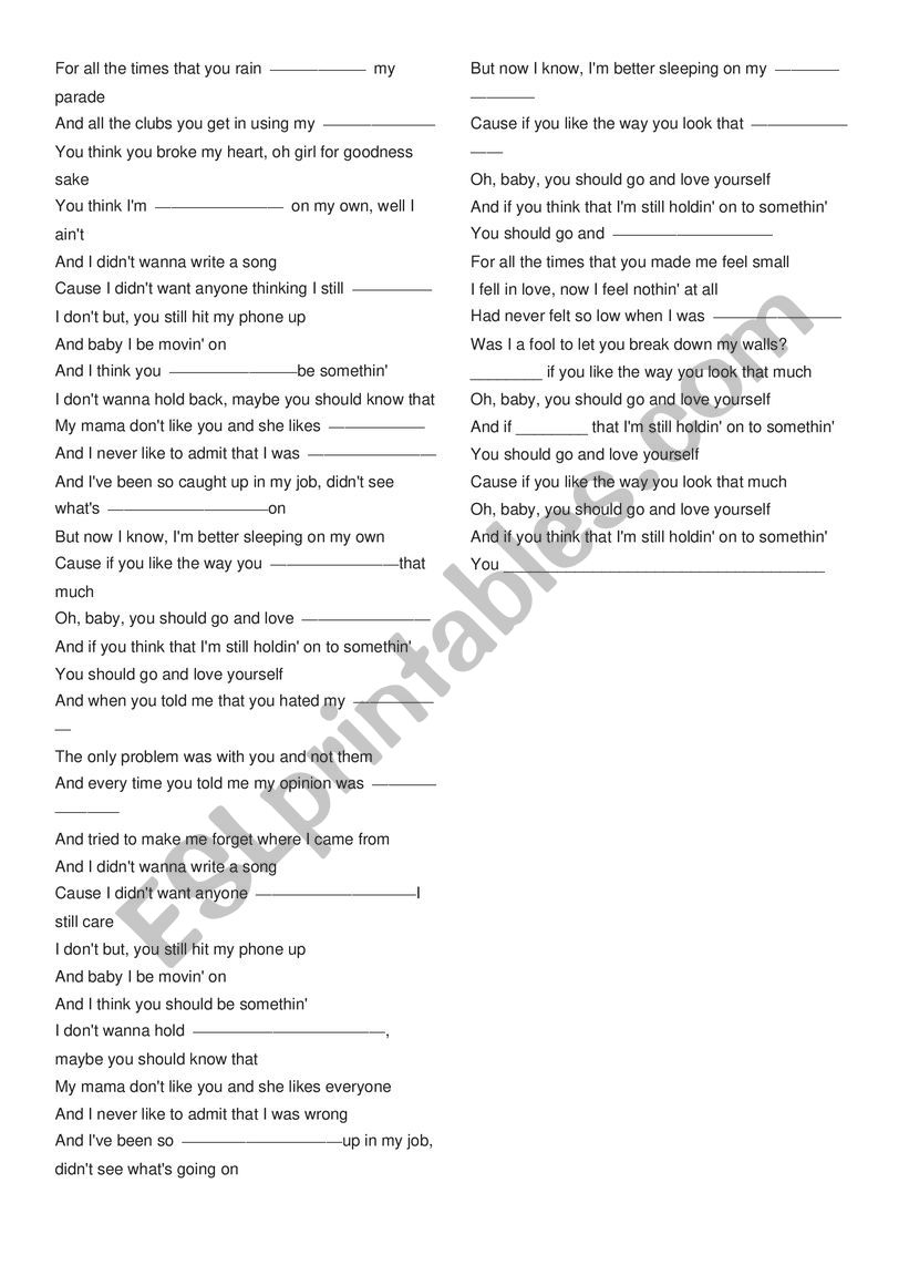 love yourself worksheet