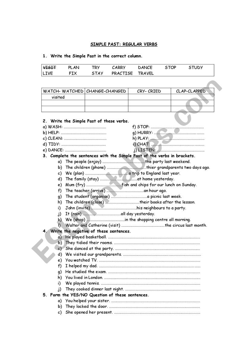 past simple worksheet