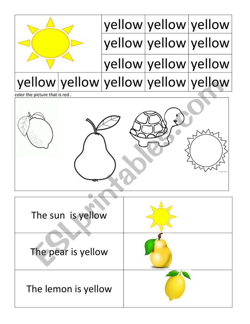 yellow color worksheet worksheet