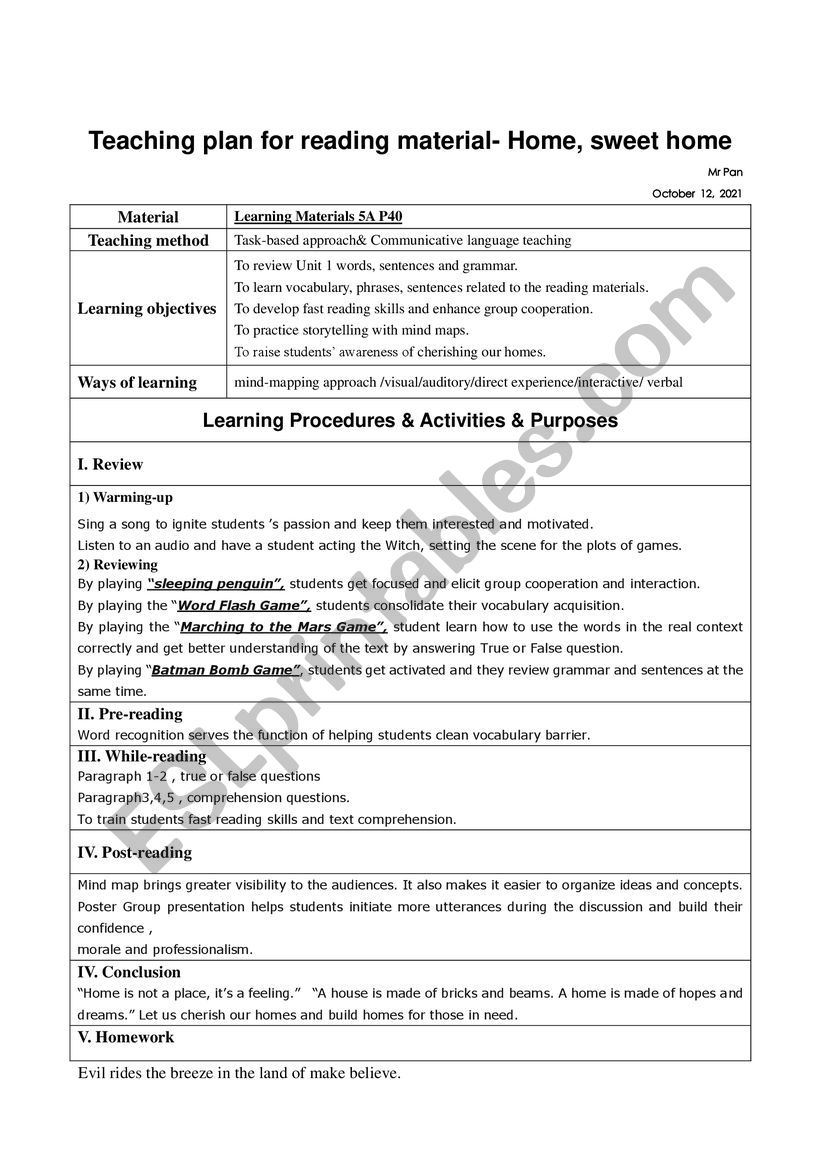 teaching plan  worksheet