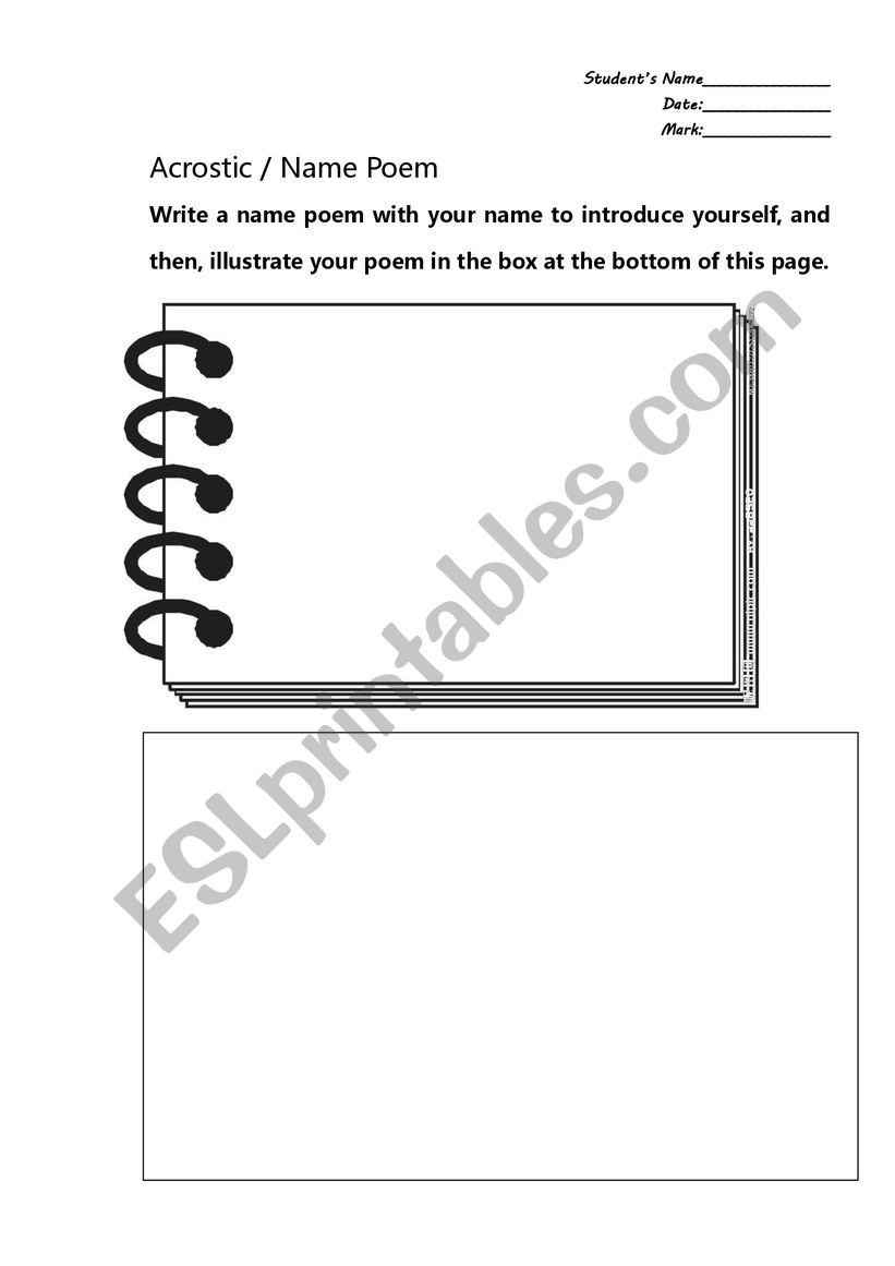 Acrostic poem worksheet