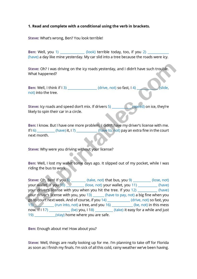Conditionals revision worksheet