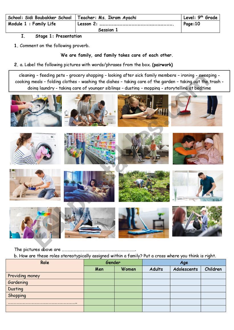 9th Grade - Module 1 - Lesson n 2 - Sharing Family Responsibilities