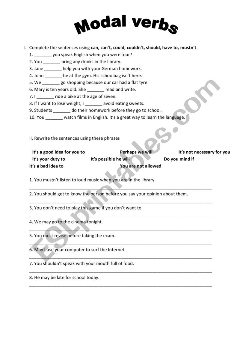 Modal verbs worksheet