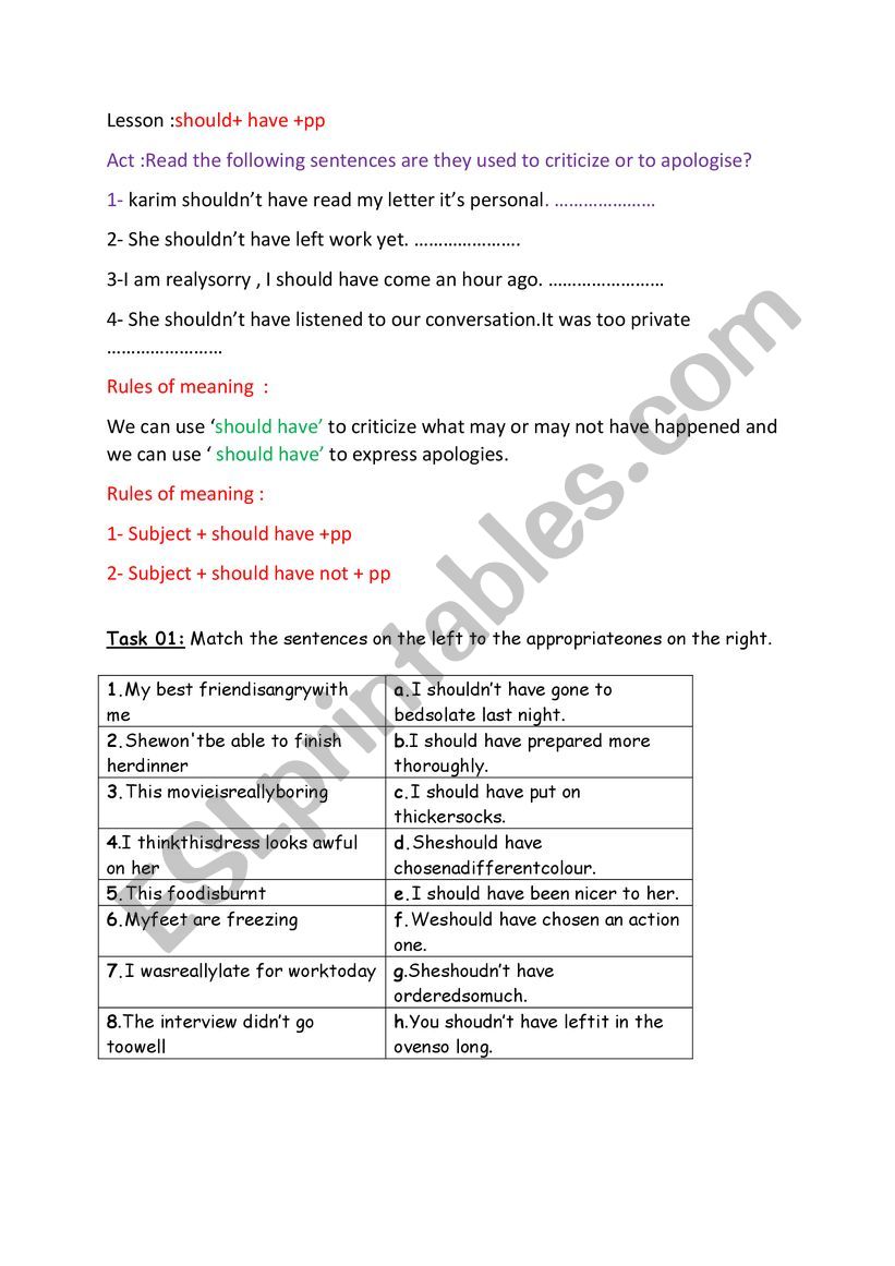 should have worksheet