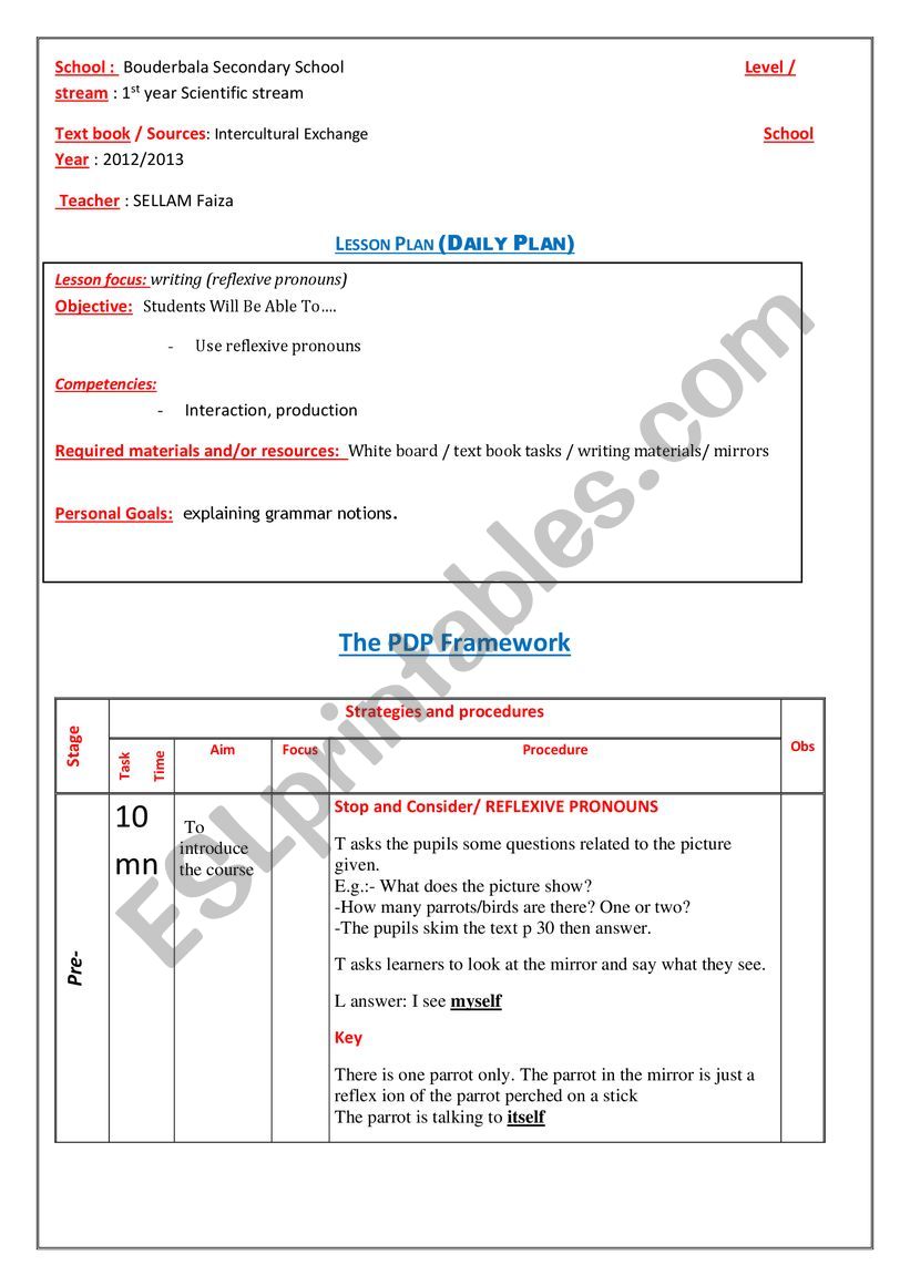 reflexive pronouns worksheet