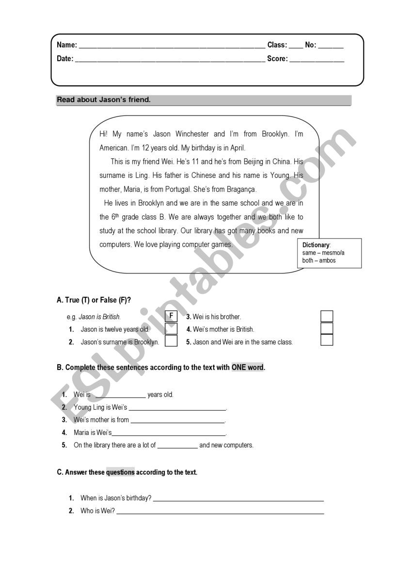 Revisions worksheet