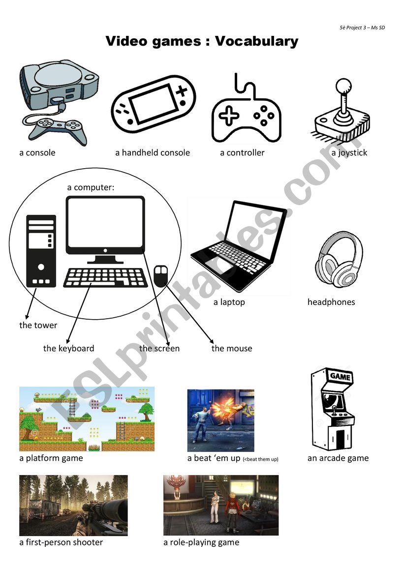 Video games vocabulary worksheet